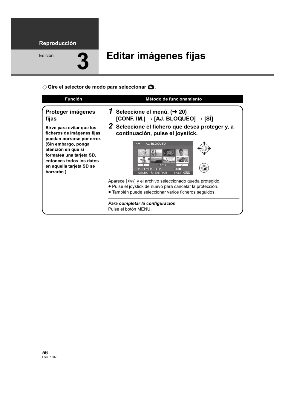 Editar imágenes fijas, 3] editar imágenes fijas, L 56) | Panasonic SDRS26 User Manual | Page 56 / 102