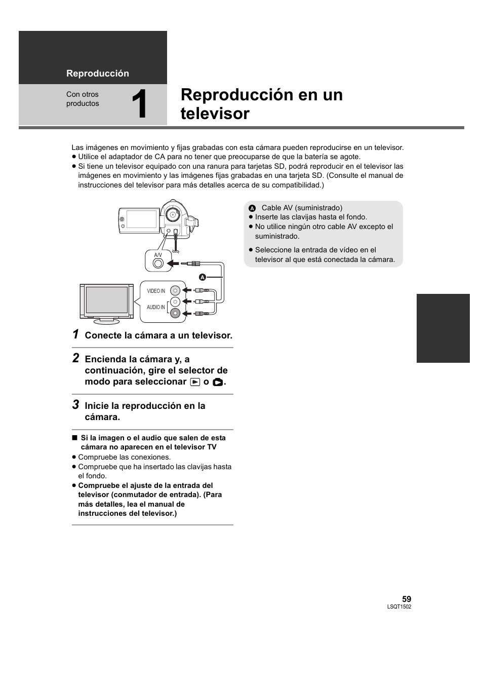 Con otros productos, Reproducción en un televisor, L 59 | Panasonic SDRS26 User Manual | Page 59 / 102
