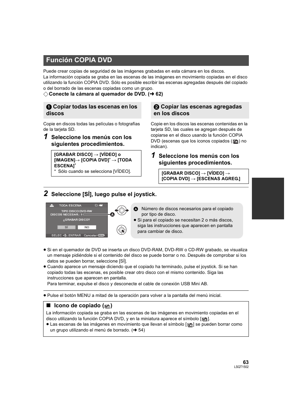 Función copia dvd, L 63) | Panasonic SDRS26 User Manual | Page 63 / 102