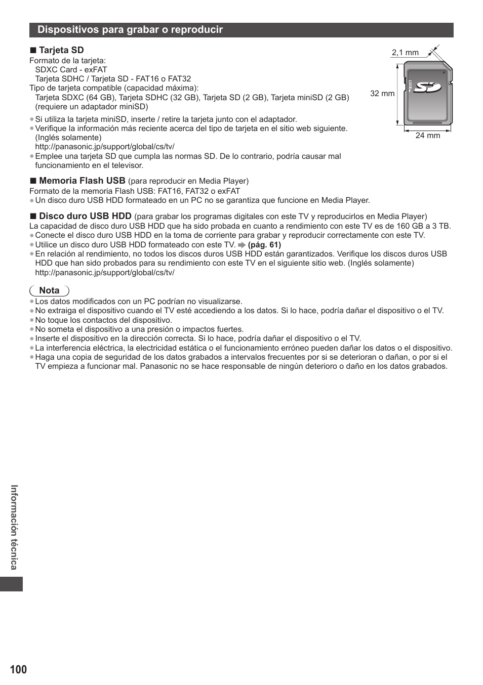 Dispositivos para grabar o reproducir | Panasonic TXP42ST50E User Manual | Page 100 / 112