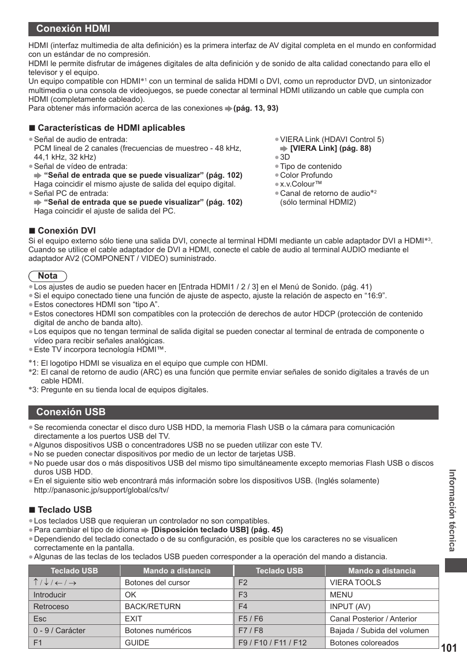 Conexión hdmi, Conexión usb | Panasonic TXP42ST50E User Manual | Page 101 / 112