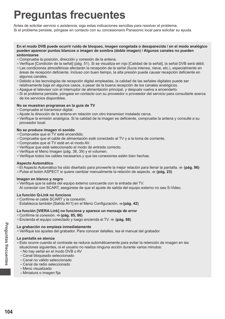 Preguntas frecuentes | Panasonic TXP42ST50E User Manual | Page 104 / 112