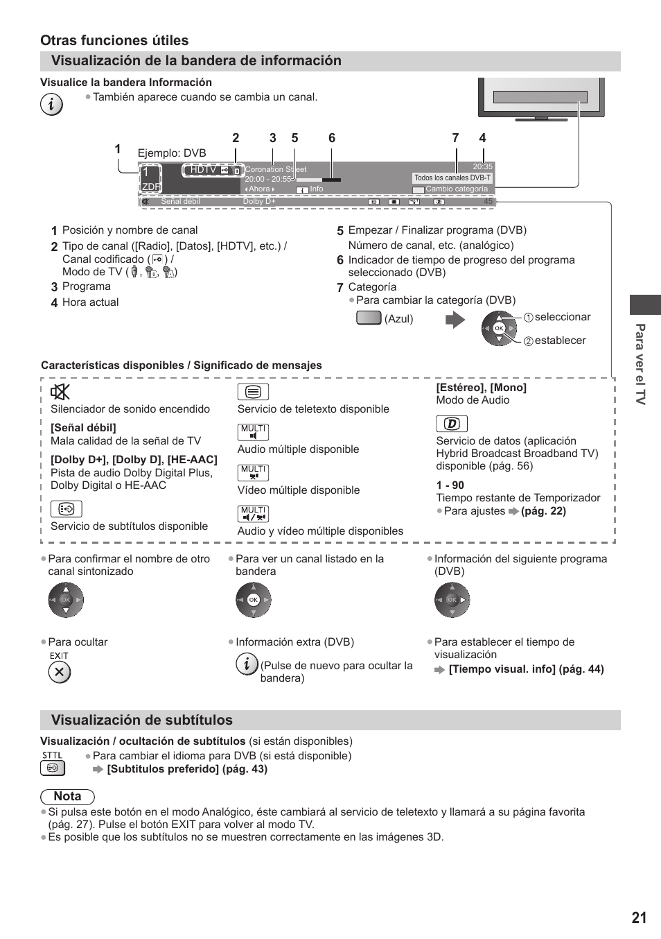Visualización de subtítulos | Panasonic TXP42ST50E User Manual | Page 21 / 112