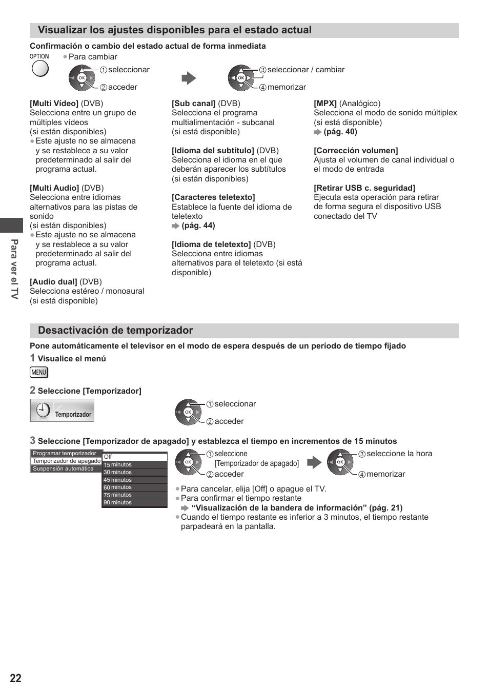 Desactivación de temporizador | Panasonic TXP42ST50E User Manual | Page 22 / 112