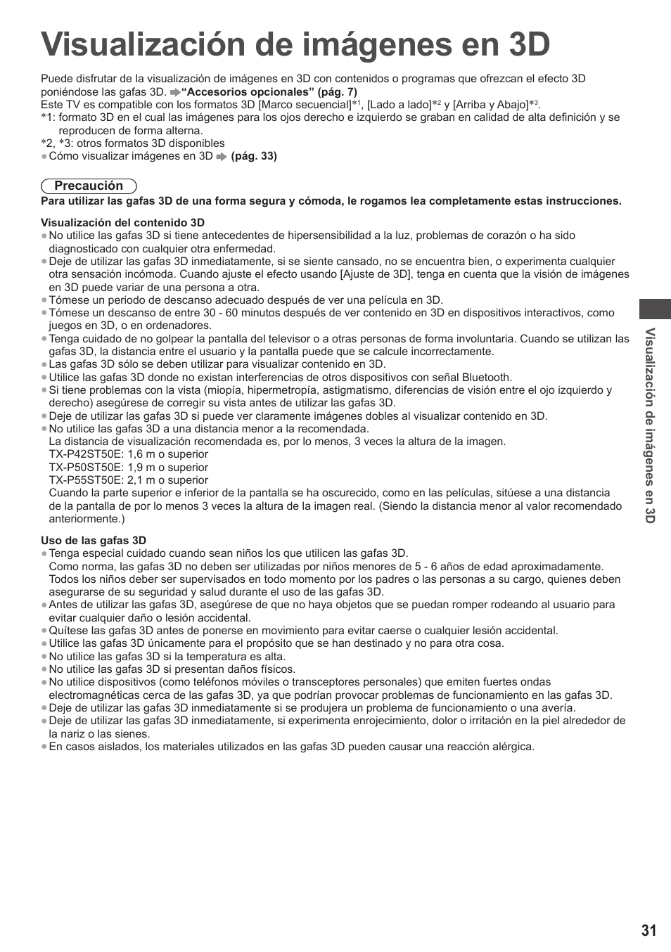 Visualización de imágenes en 3d | Panasonic TXP42ST50E User Manual | Page 31 / 112