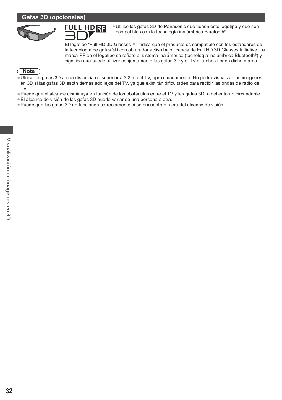 Gafas 3d (opcionales) | Panasonic TXP42ST50E User Manual | Page 32 / 112