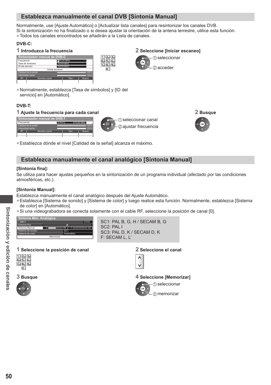 Sintonización y edición de canales | Panasonic TXP42ST50E User Manual | Page 50 / 112
