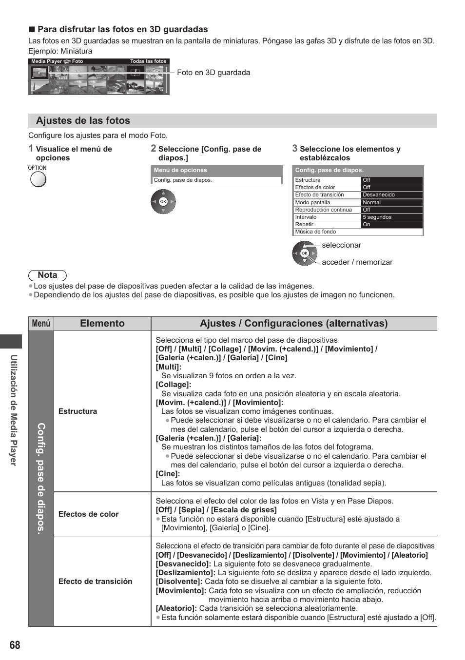 Ajustes de las fotos | Panasonic TXP42ST50E User Manual | Page 68 / 112