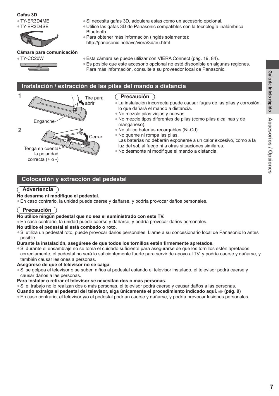 Colocación y extracción del pedestal | Panasonic TXP42ST50E User Manual | Page 7 / 112