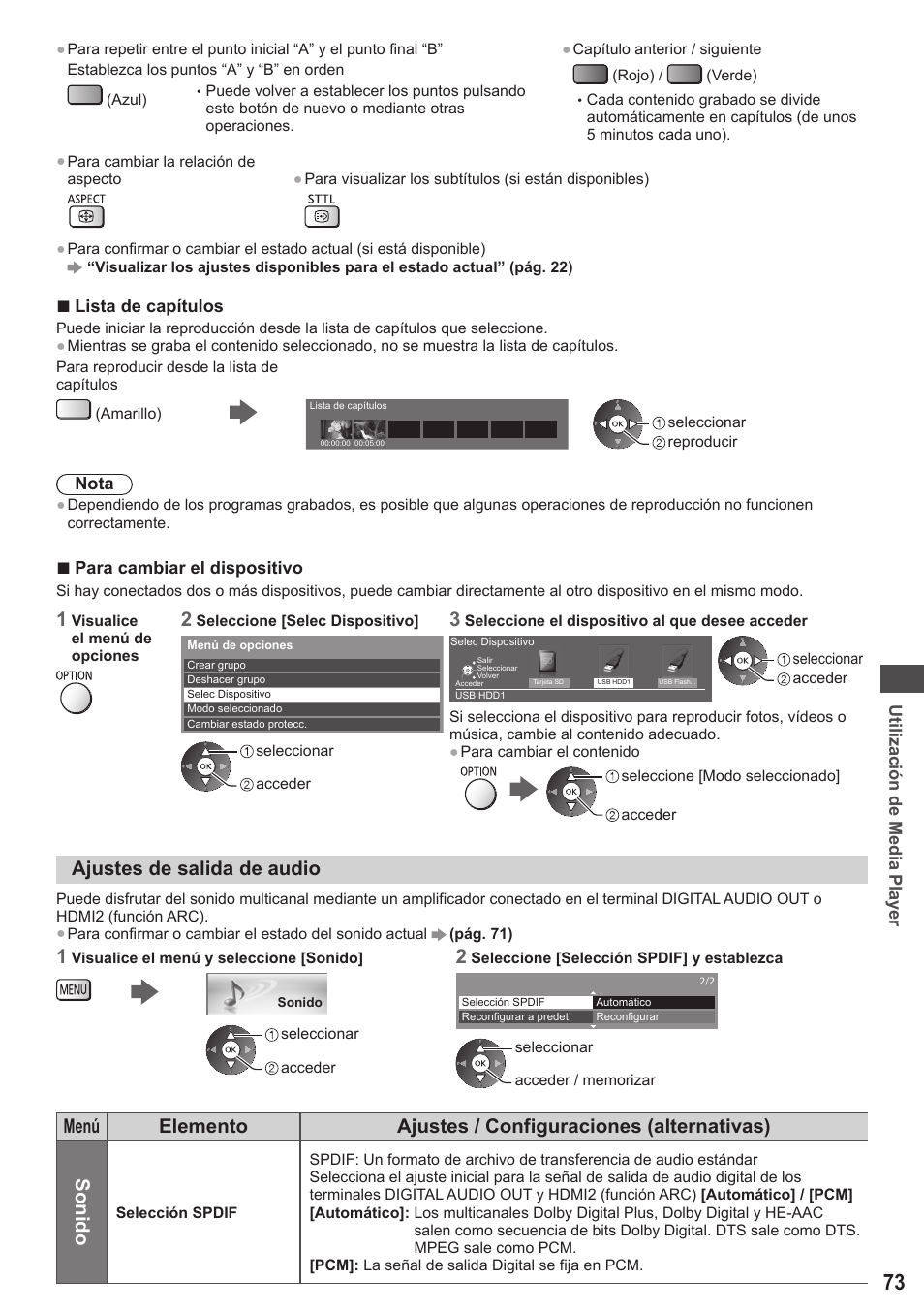 Ajustes de salida de audio | Panasonic TXP42ST50E User Manual | Page 73 / 112