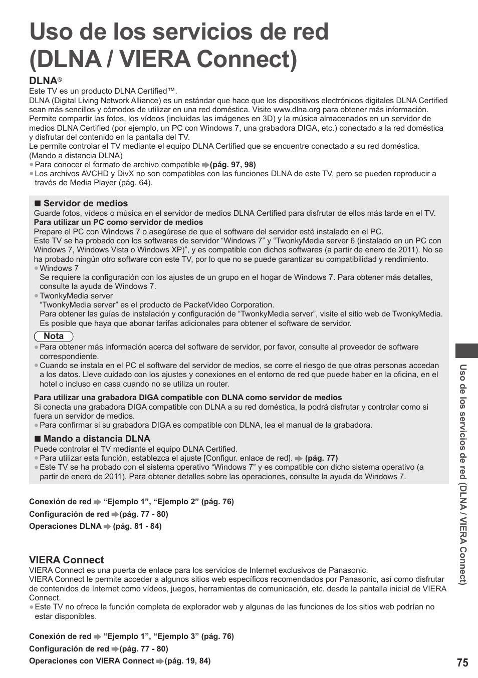 Uso de los servicios de red (dlna / viera connect) | Panasonic TXP42ST50E User Manual | Page 75 / 112