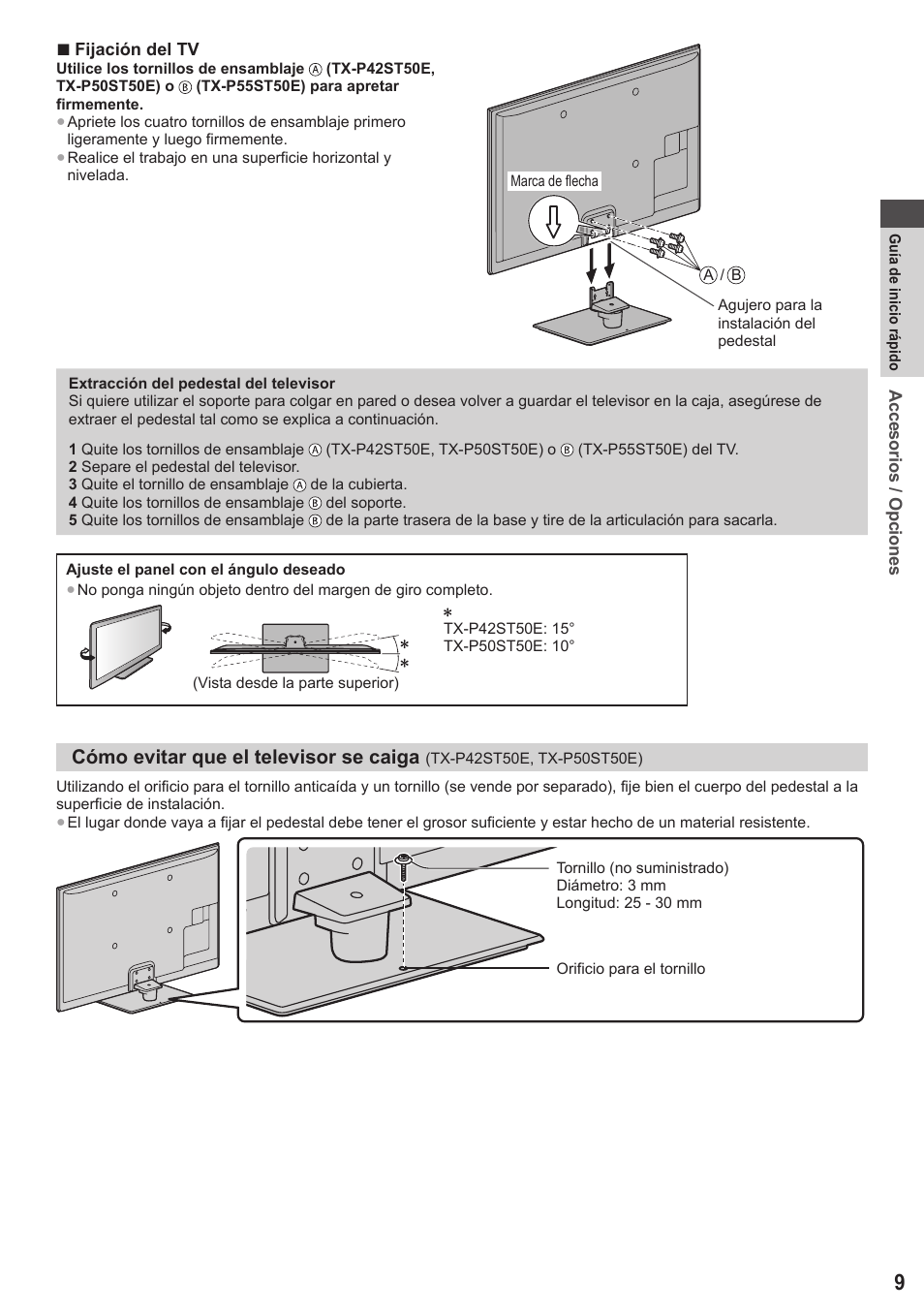 Cómo evitar que el televisor se caiga | Panasonic TXP42ST50E User Manual | Page 9 / 112