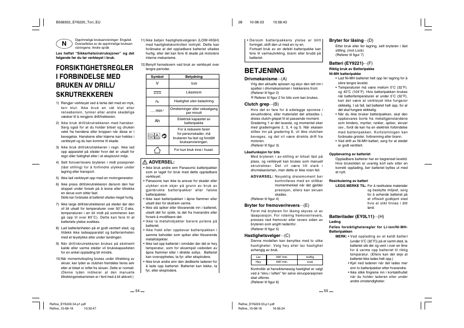 Betjening | Panasonic EY6220 User Manual | Page 28 / 34