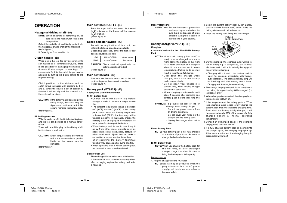 Operation | Panasonic EY6220 User Manual | Page 4 / 34