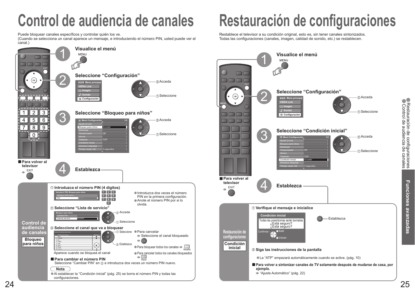 Control de audiencia de canales, Restauración de confi guraciones | Panasonic TX32LX700F User Manual | Page 13 / 22