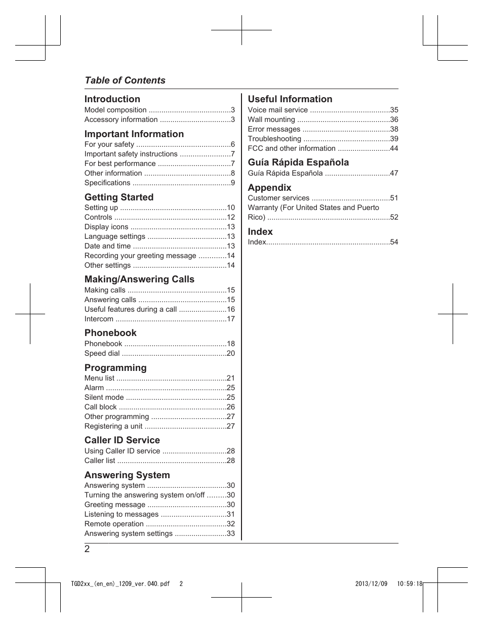 Panasonic KXTGD224 User Manual | Page 2 / 56