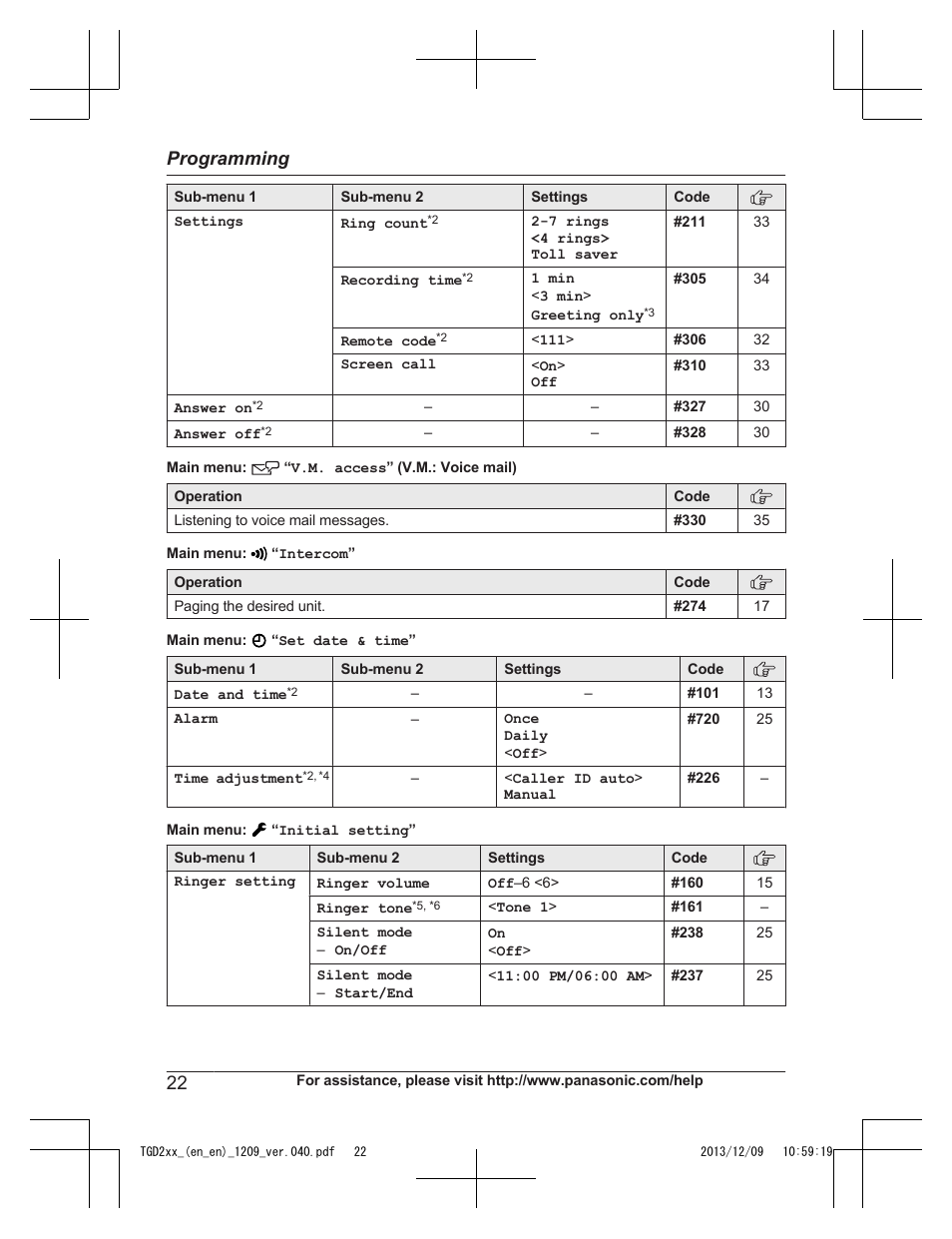 Programming | Panasonic KXTGD224 User Manual | Page 22 / 56