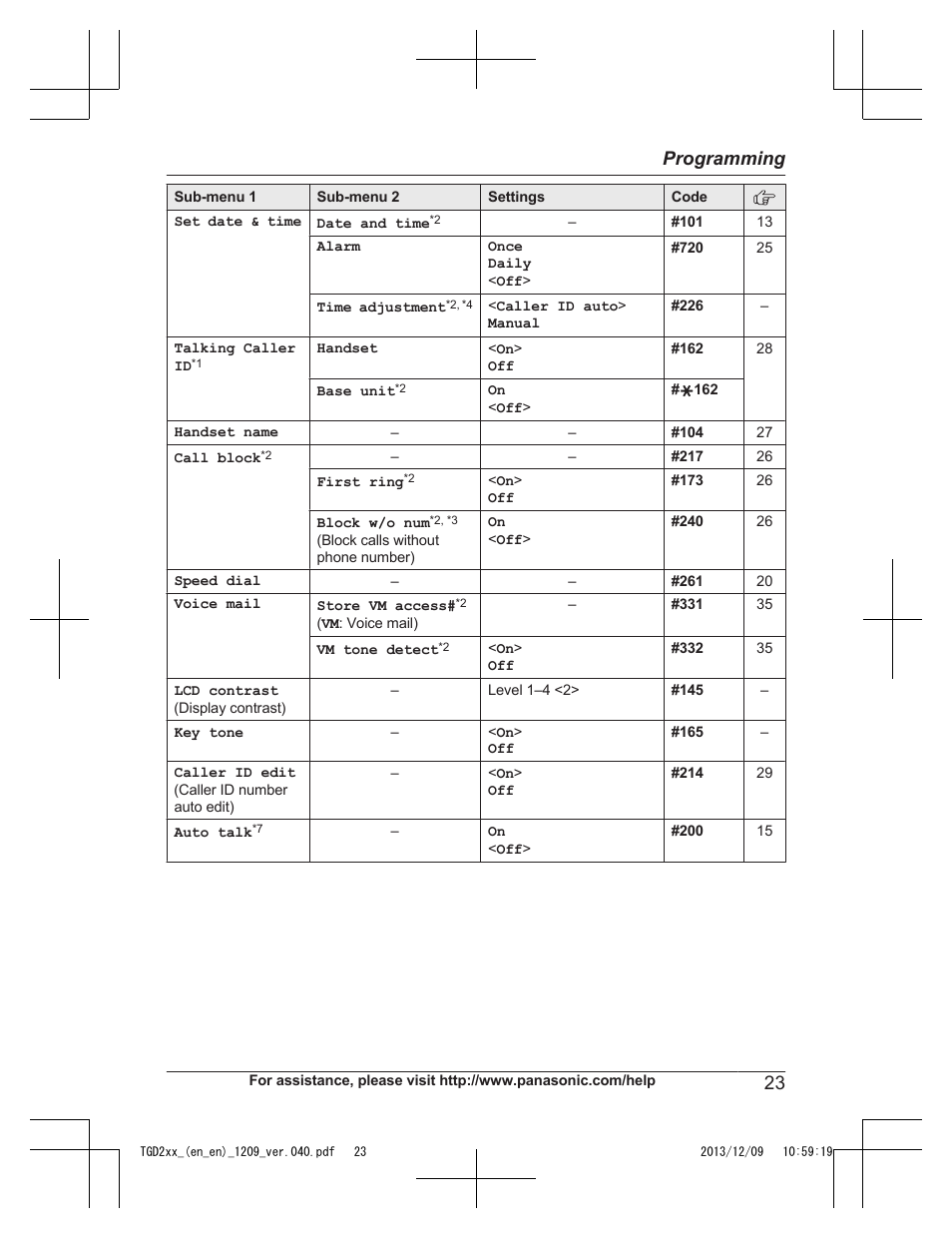 23 programming | Panasonic KXTGD224 User Manual | Page 23 / 56