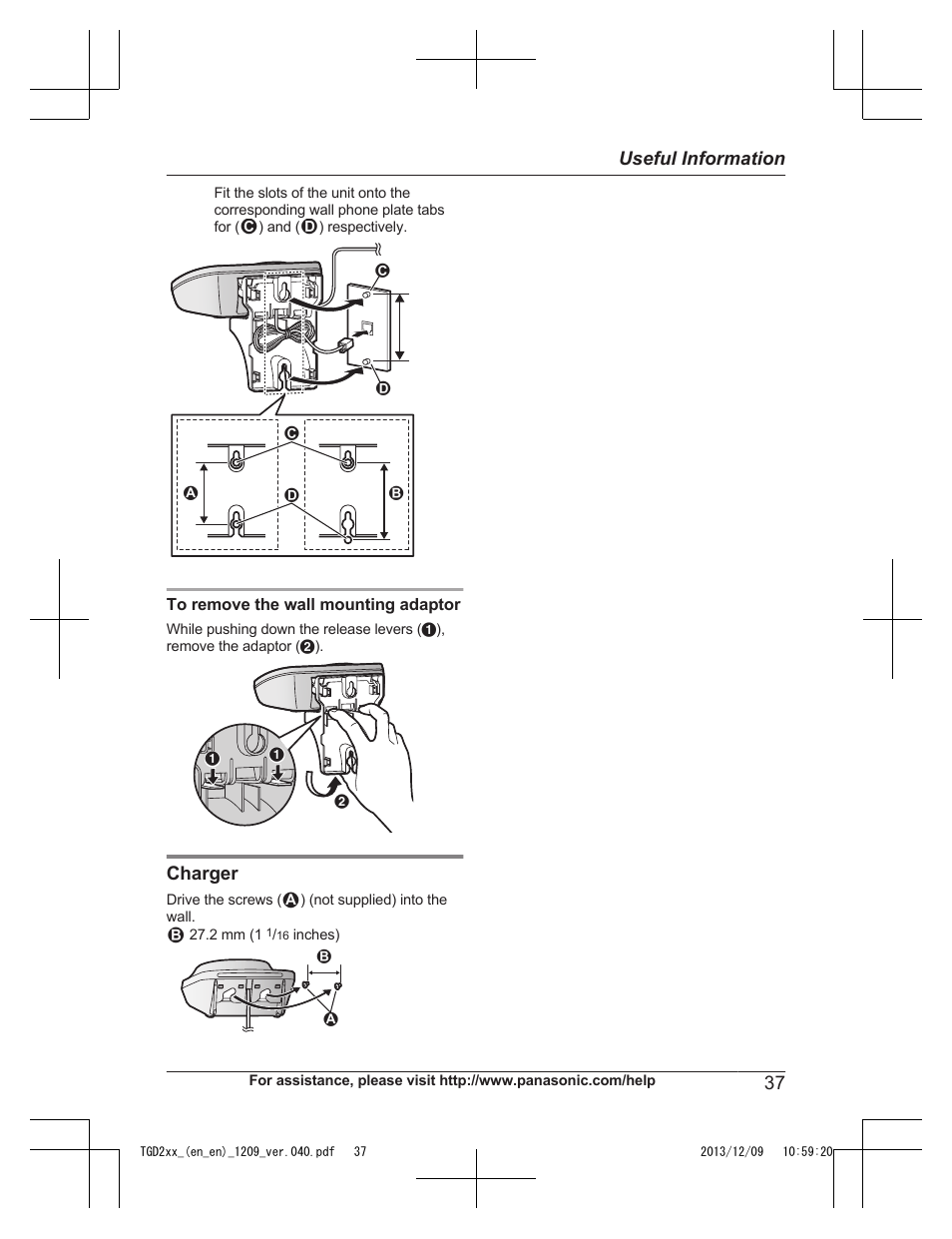 Charger, 37 useful information | Panasonic KXTGD224 User Manual | Page 37 / 56