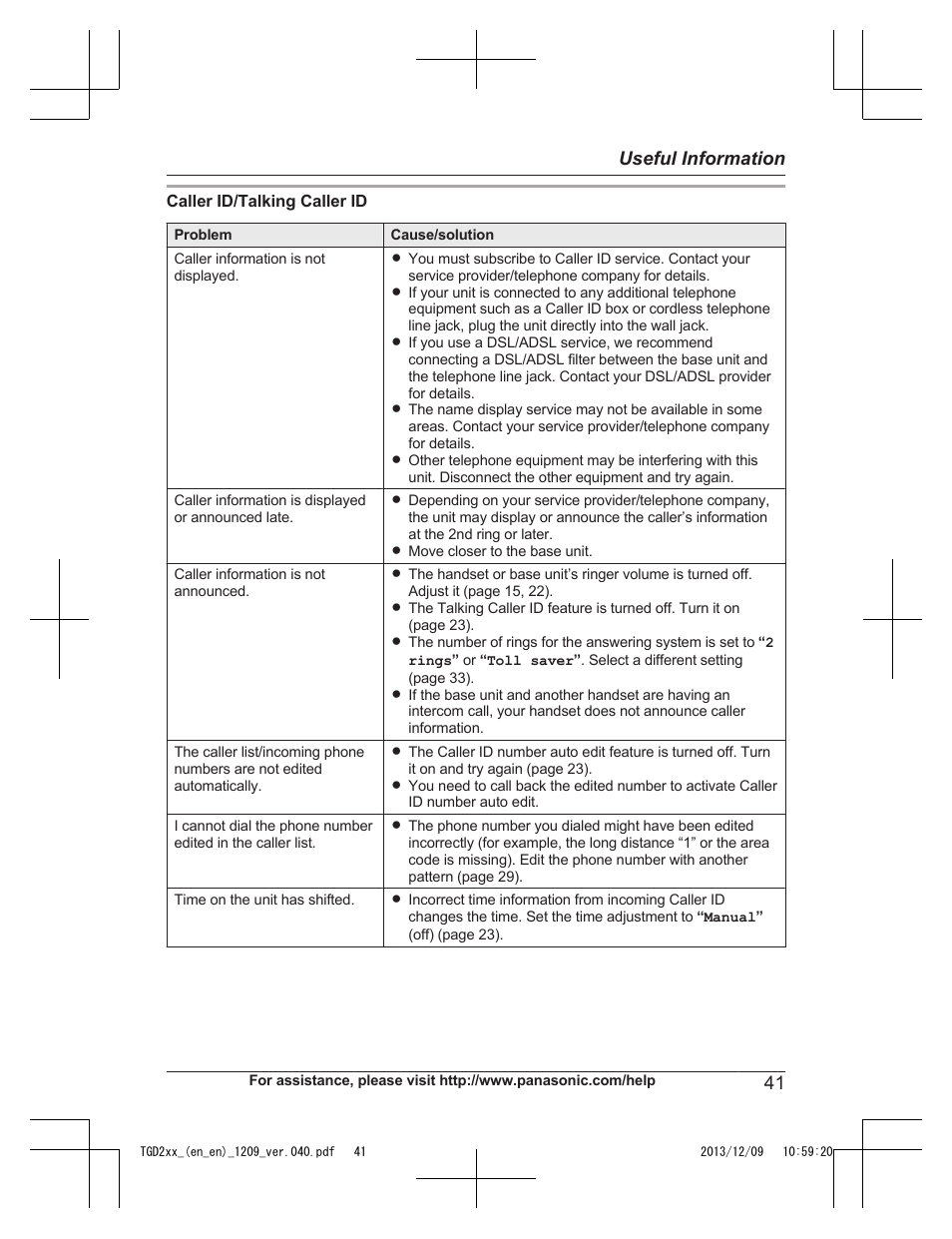 41 useful information | Panasonic KXTGD224 User Manual | Page 41 / 56