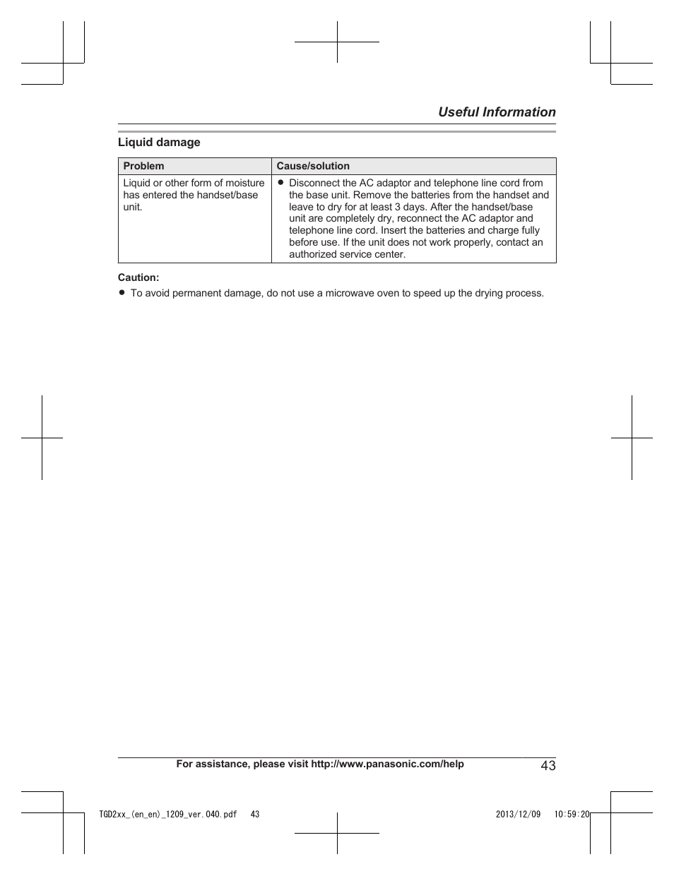 43 useful information | Panasonic KXTGD224 User Manual | Page 43 / 56