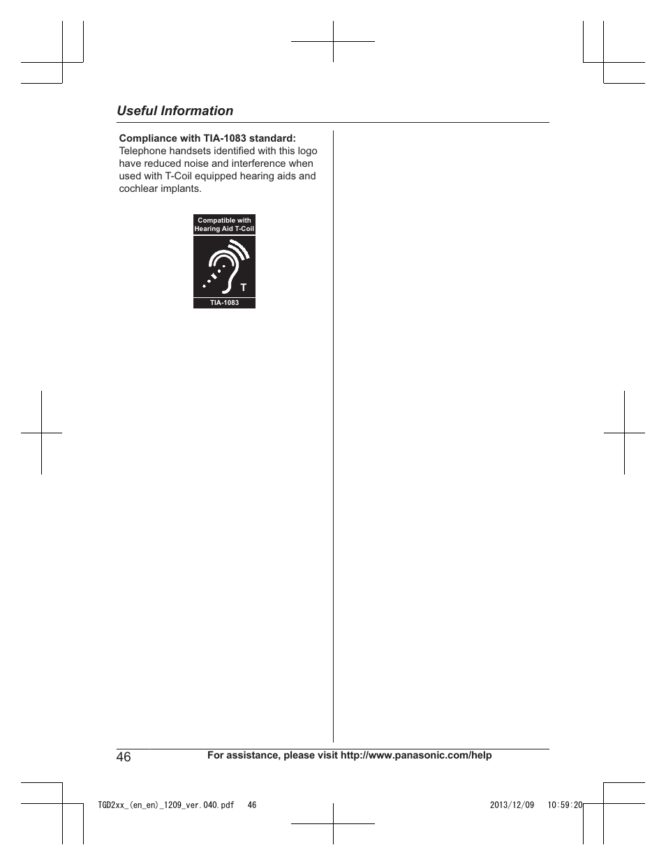 Useful information | Panasonic KXTGD224 User Manual | Page 46 / 56