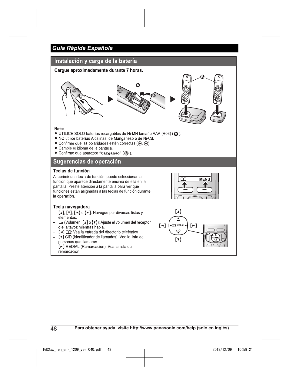 Guía rápida española | Panasonic KXTGD224 User Manual | Page 48 / 56
