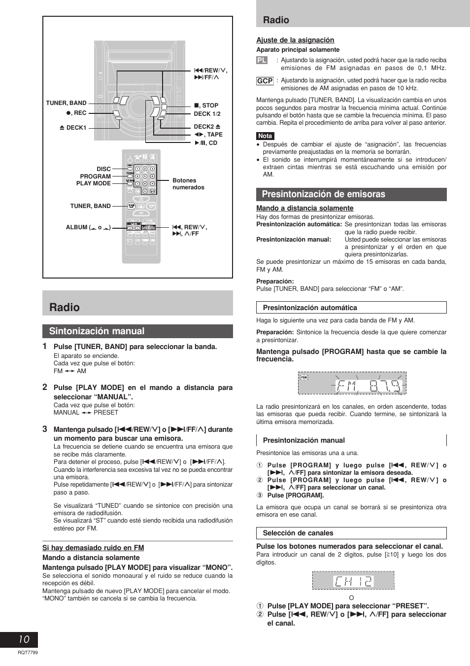 Radio, 10 sintonización manual, Presintonización de emisoras | Panasonic SCAK331 User Manual | Page 10 / 32