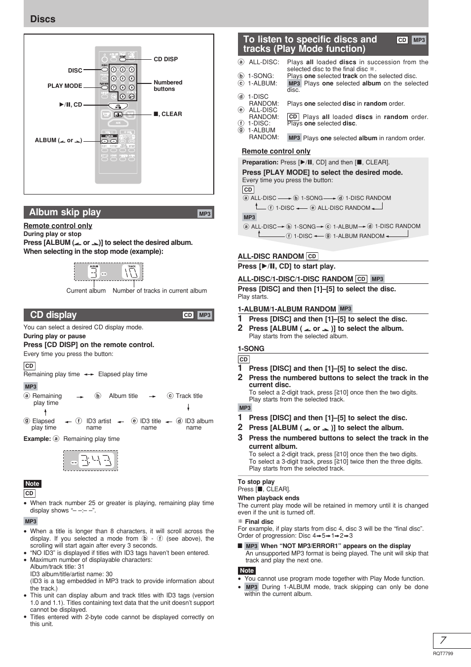 Album skip play, Discs cd display, Tracks (play mode function) | Panasonic SCAK331 User Manual | Page 23 / 32