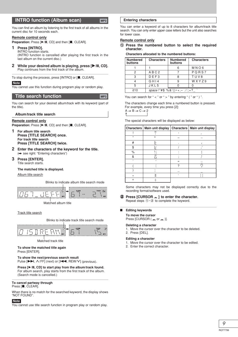 Intro function (album scan), Title search function | Panasonic SCAK331 User Manual | Page 25 / 32