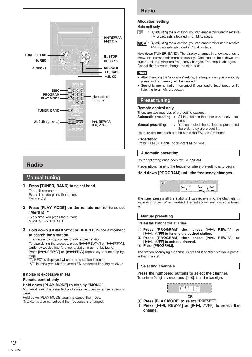 Radio, 10 manual tuning, Preset tuning | Panasonic SCAK331 User Manual | Page 26 / 32