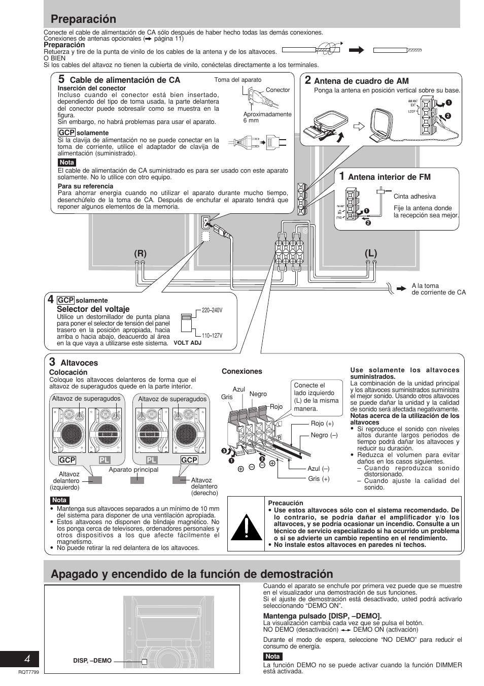 Preparación 5, Apagado y encendido de la función de demostración | Panasonic SCAK331 User Manual | Page 4 / 32