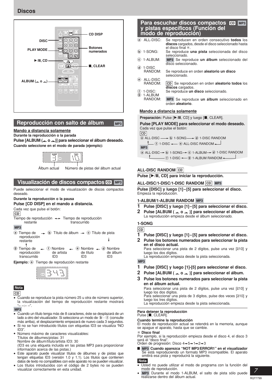 Reproducción con salto de álbum, Discos visualización de discos compactos, Para escuchar discos compactos | Panasonic SCAK331 User Manual | Page 7 / 32