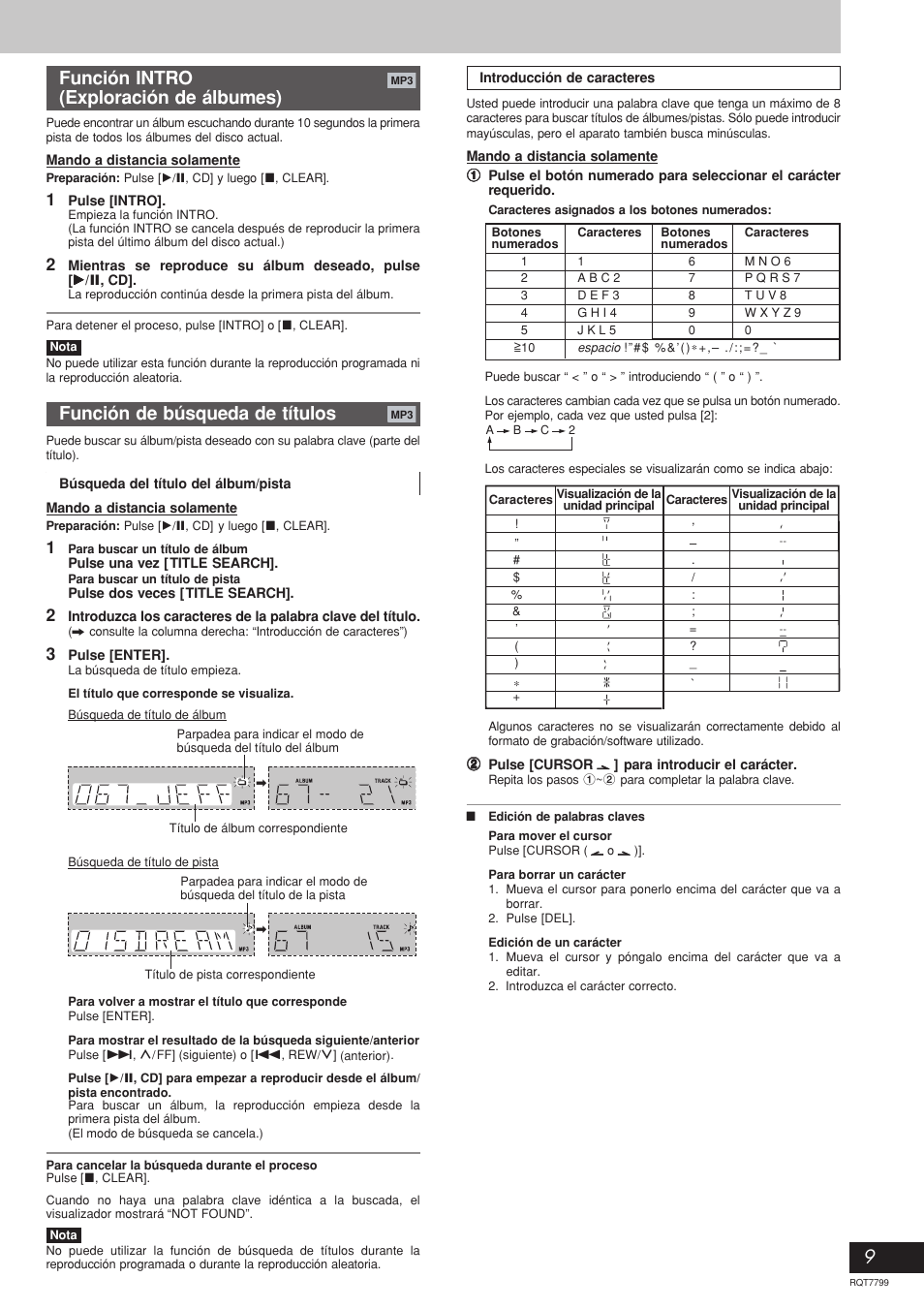 Función intro, Exploración de álbumes), Función de búsqueda de títulos | Panasonic SCAK331 User Manual | Page 9 / 32