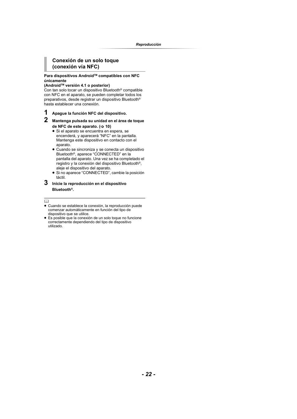 Conexión de un solo toque (conexión vía nfc) | Panasonic SCBTT865EG User Manual | Page 22 / 48