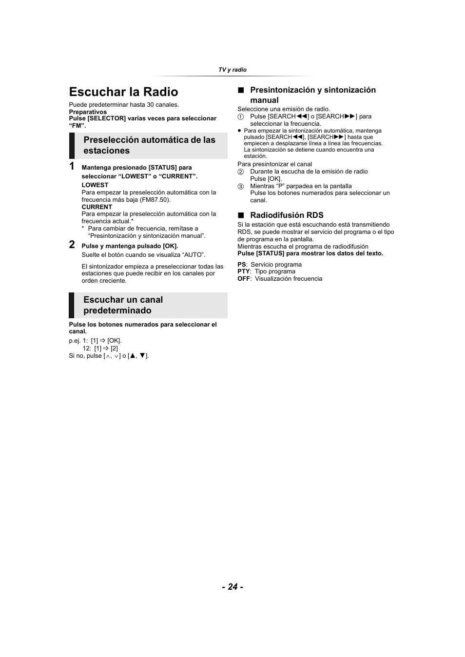 Escuchar la radio, As (> 24) | Panasonic SCBTT865EG User Manual | Page 24 / 48