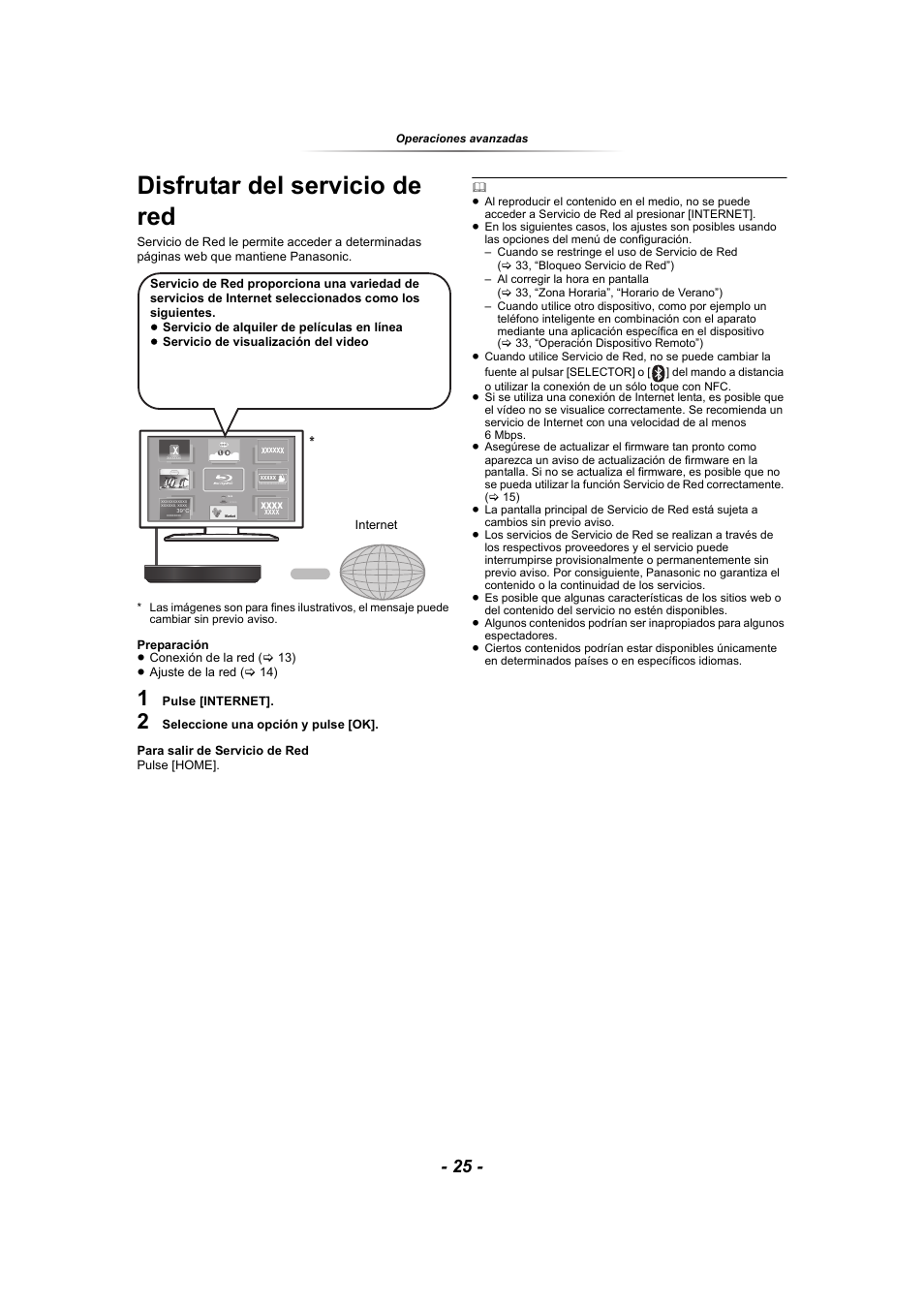 Operaciones avanzadas, Disfrutar del servicio de red, Ed (> 25) | Panasonic SCBTT865EG User Manual | Page 25 / 48
