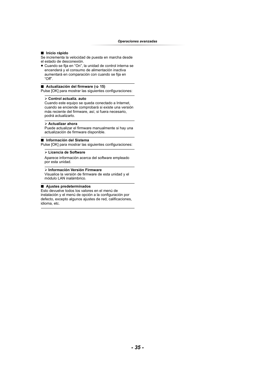 35, “información versión firmware”), F”. (> 35) | Panasonic SCBTT865EG User Manual | Page 35 / 48