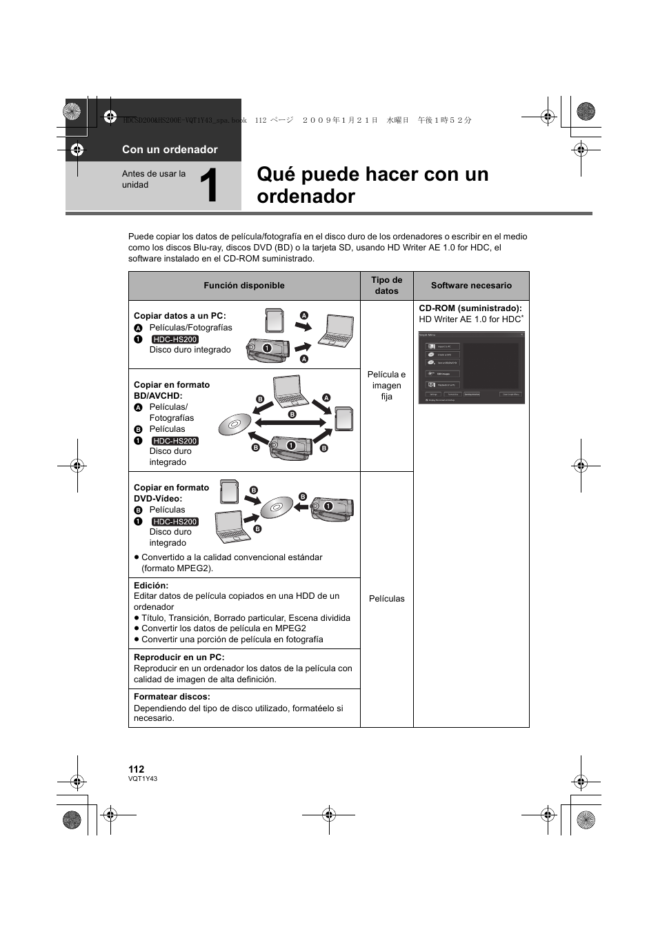 Qué puede hacer con un ordenador | Panasonic HDCHS200 User Manual | Page 112 / 144