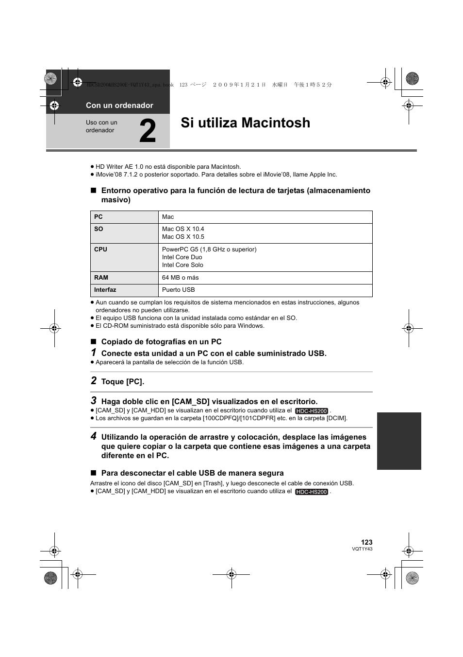Si utiliza macintosh | Panasonic HDCHS200 User Manual | Page 123 / 144