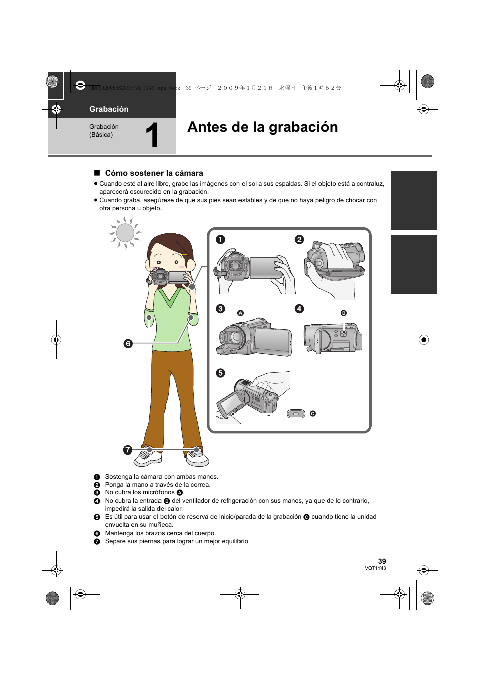 Antes de la grabación | Panasonic HDCHS200 User Manual | Page 39 / 144