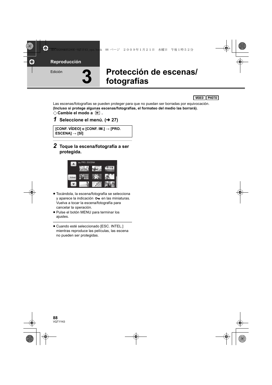Protección de escenas/ fotografías | Panasonic HDCHS200 User Manual | Page 88 / 144