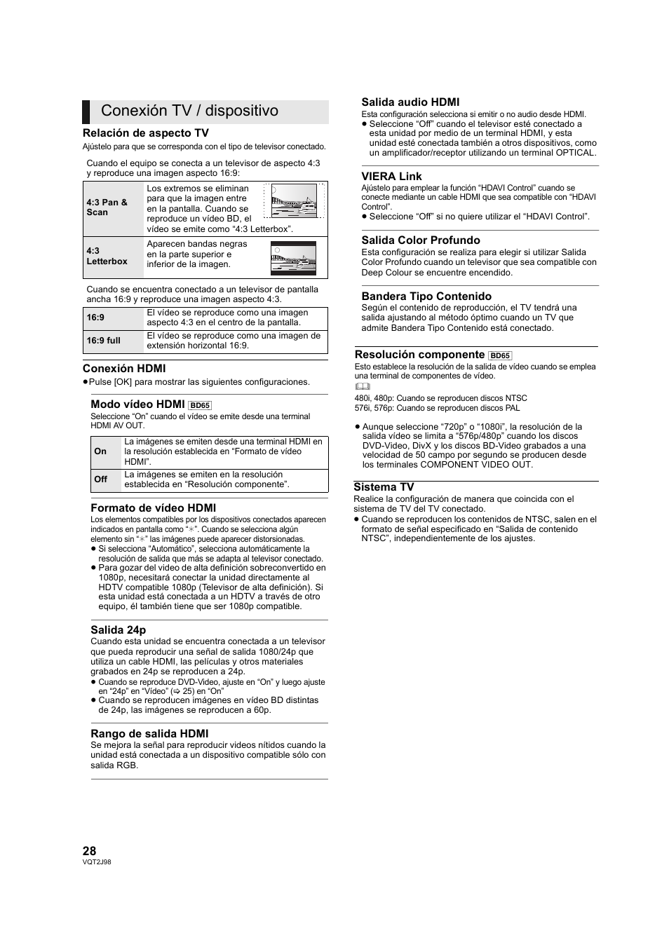 Ible.(> 28), Conexión tv / dispositivo | Panasonic DMPBD45EG User Manual | Page 28 / 40