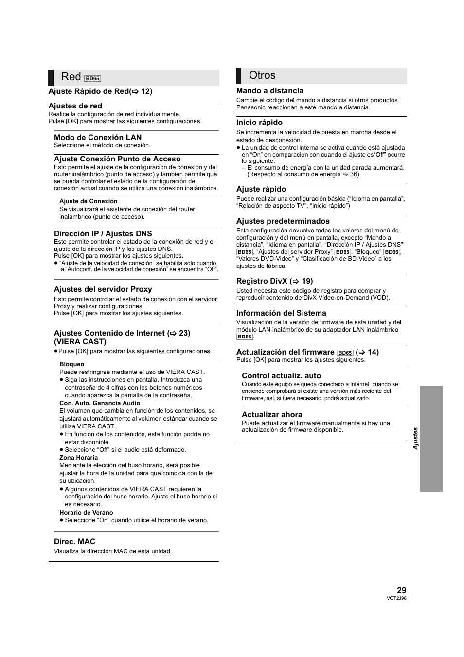 Pido” en el menú de instalación. (> 29), Y” (> 29) y del, 29, “información del sistema”) | 29, “mando a distancia”), F”. (> 29), Ternet” (> 29), Otros | Panasonic DMPBD45EG User Manual | Page 29 / 40