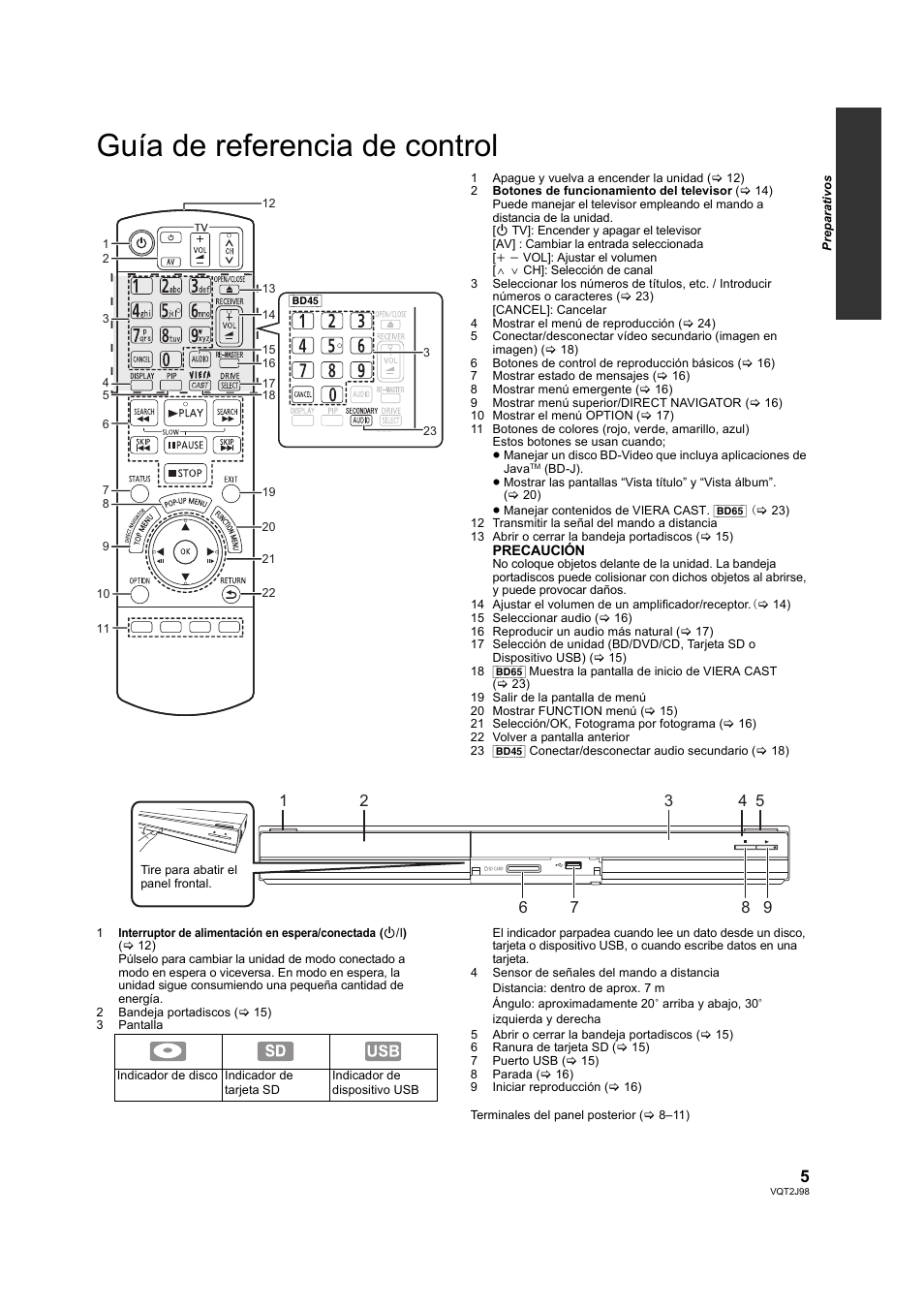 Guía de referencia de control | Panasonic DMPBD45EG User Manual | Page 5 / 40