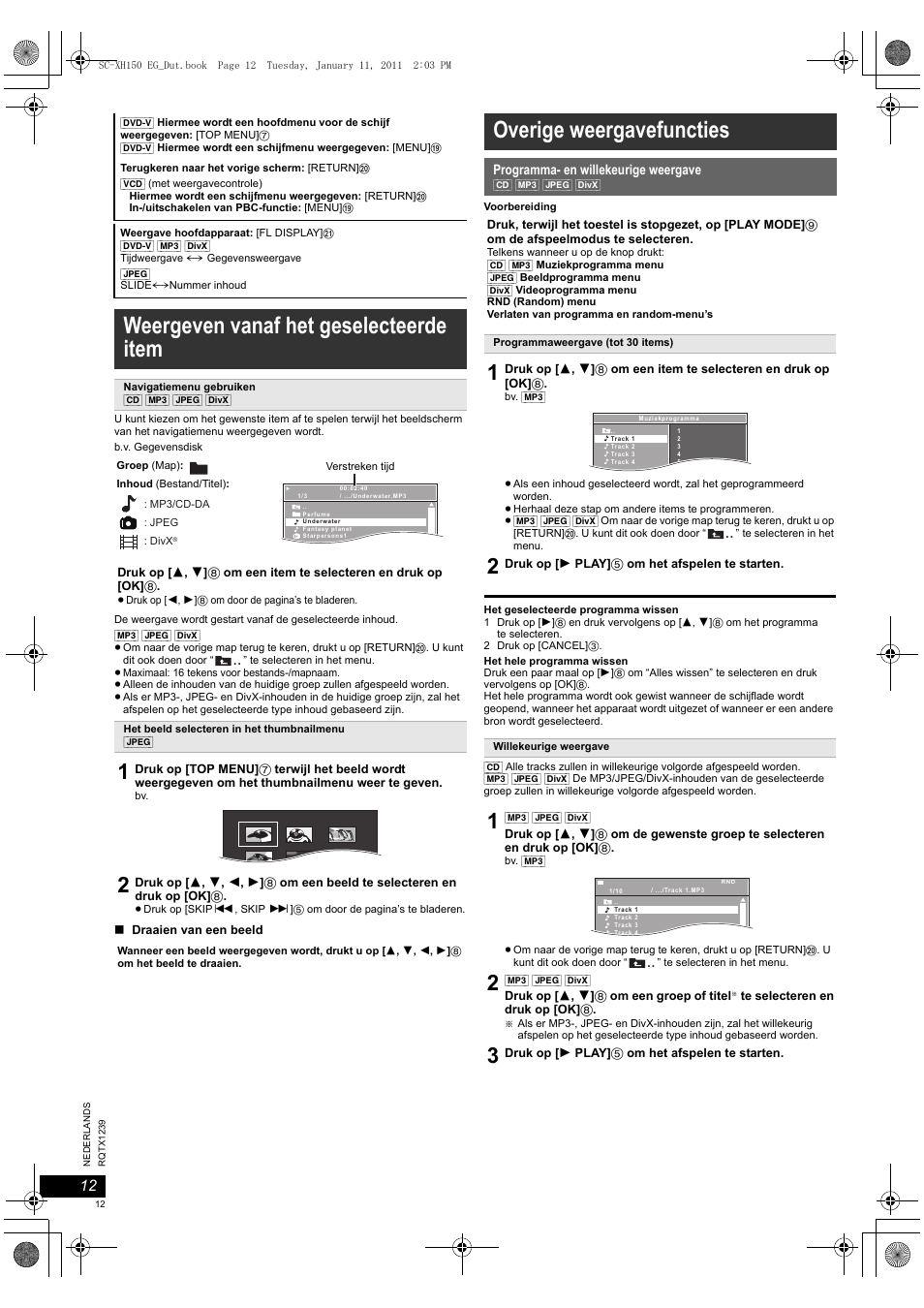 Weergeven vanaf het geselecteerde item, Overige weergavefuncties | Panasonic SCXH150EG User Manual | Page 12 / 86