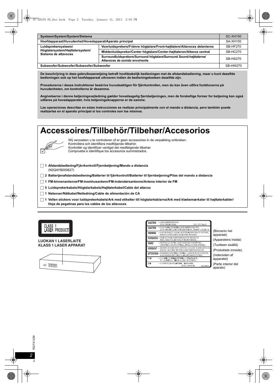 Accessoires/tillbehör/tilbehør/accesorios | Panasonic SCXH150EG User Manual | Page 2 / 86