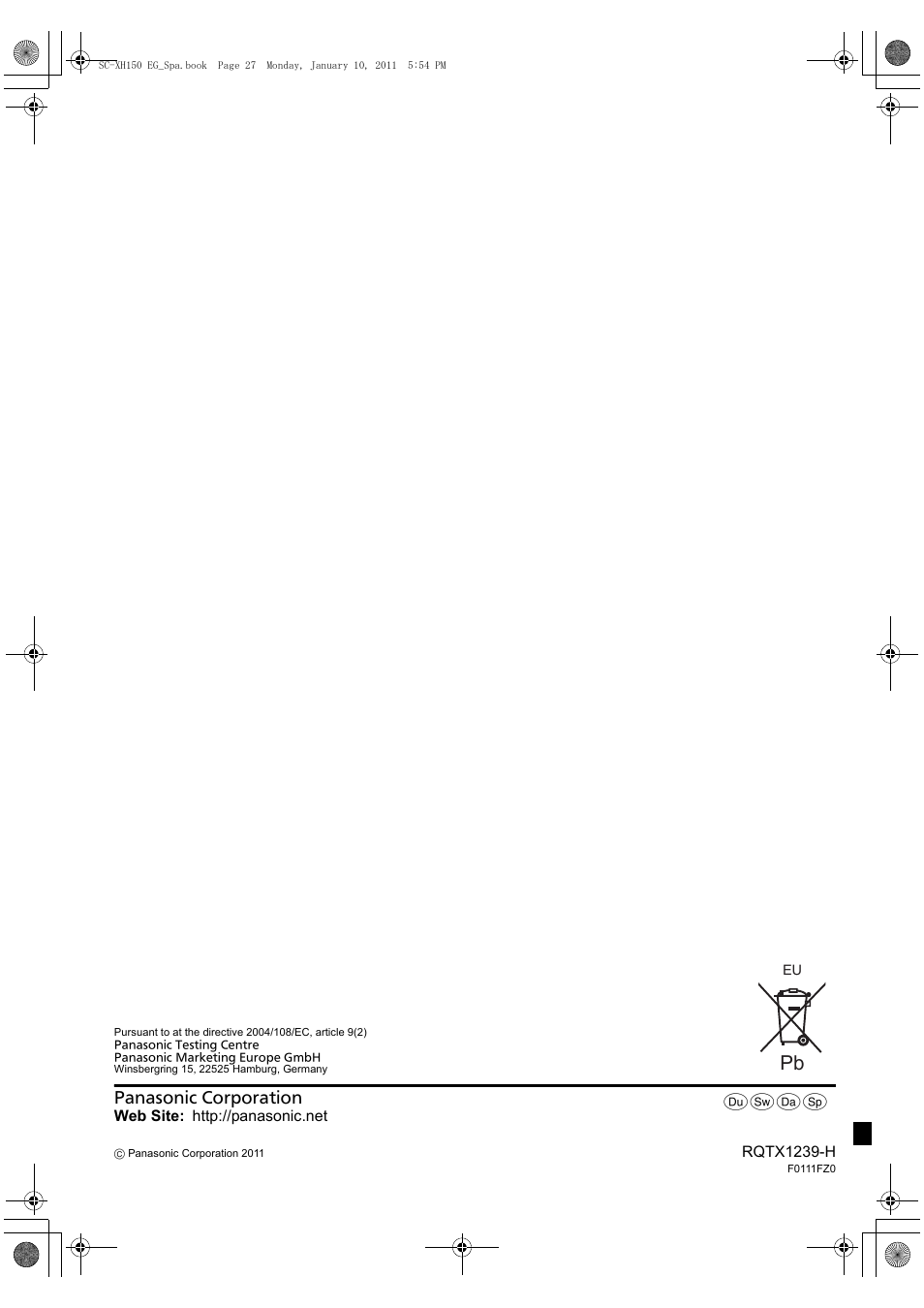Wsxr | Panasonic SCXH150EG User Manual | Page 86 / 86
