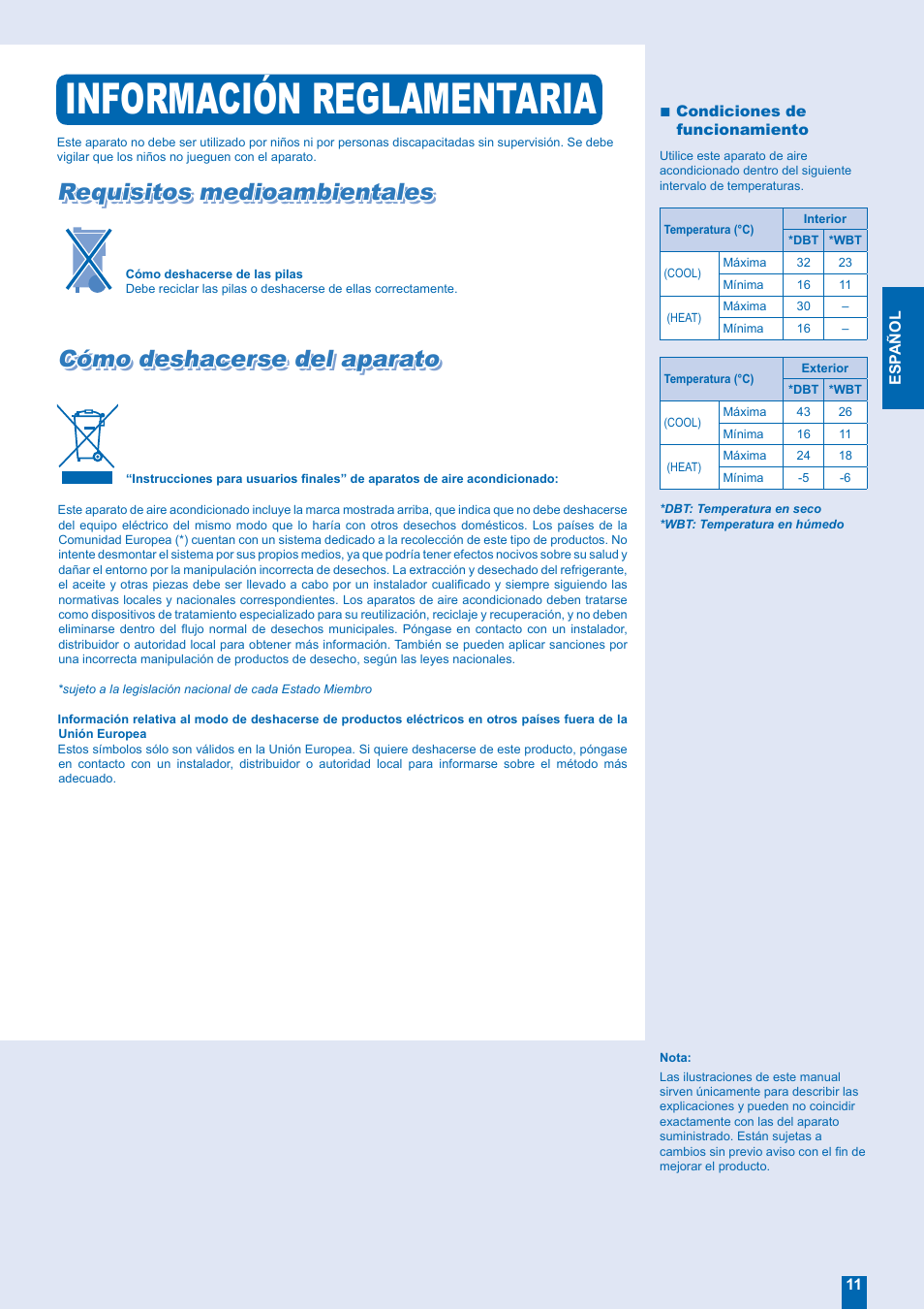 Información reglamentaria, Requisitos medioambientales | Panasonic CUE24EKE User Manual | Page 3 / 12