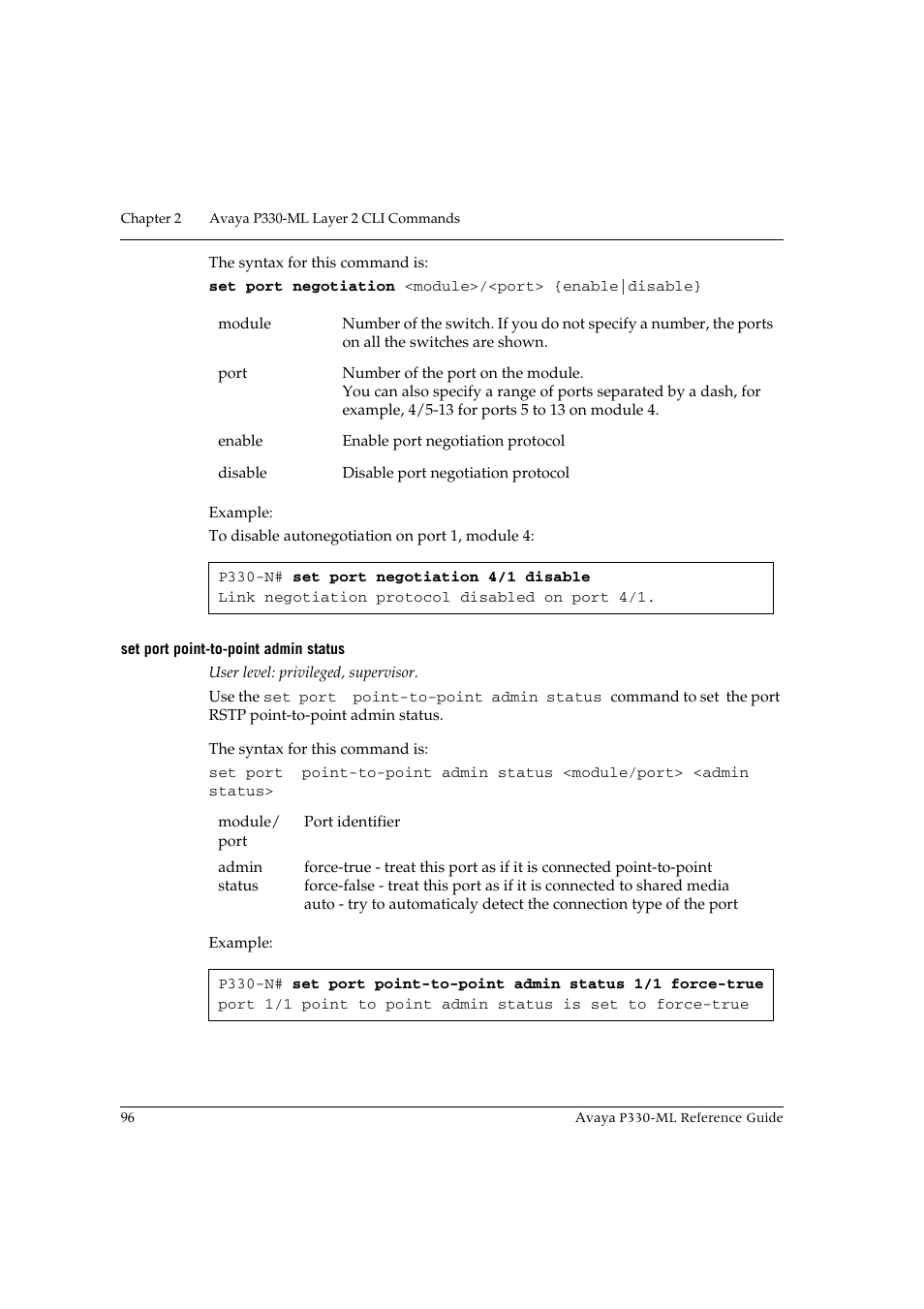 Set port point-to-point admin status | Avaya P330-ML-ML User Manual | Page 110 / 320